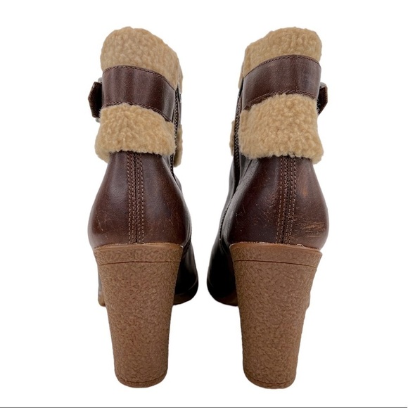 Timberland Women’s Oiled Leather Glancy Fleece Folded Down Heeled Booties Boots - Picture 5 of 14